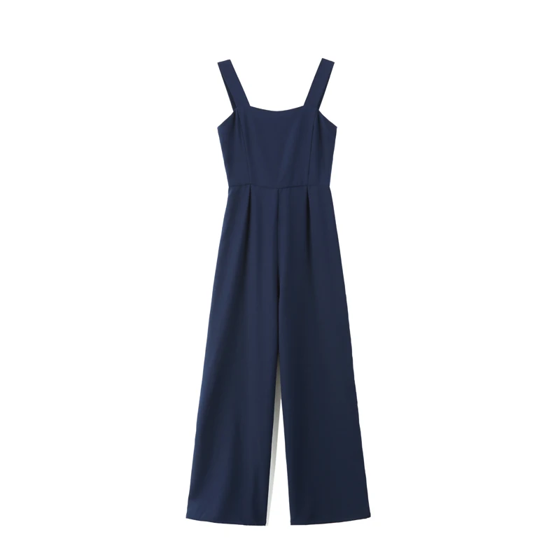 Женский офисный комбинезон в стиле ретро длинный с широкими штанинами