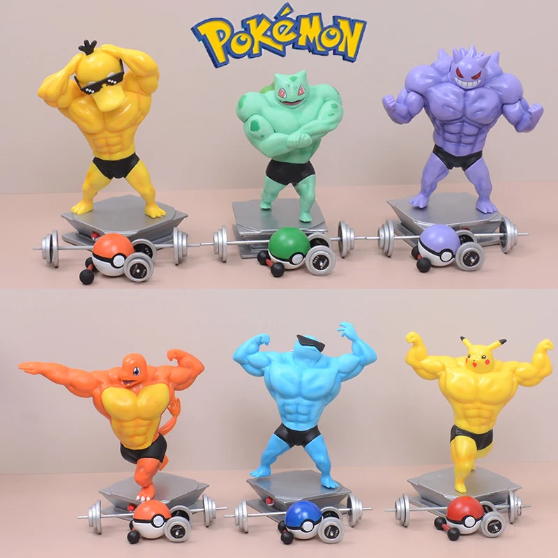 

Pokemon Muscle Pikachu Gengar Psyduck Bulbasaur Charmander Squirtle Strong Kawaii Anime Action Figure Model Doll Toys Kids Gift