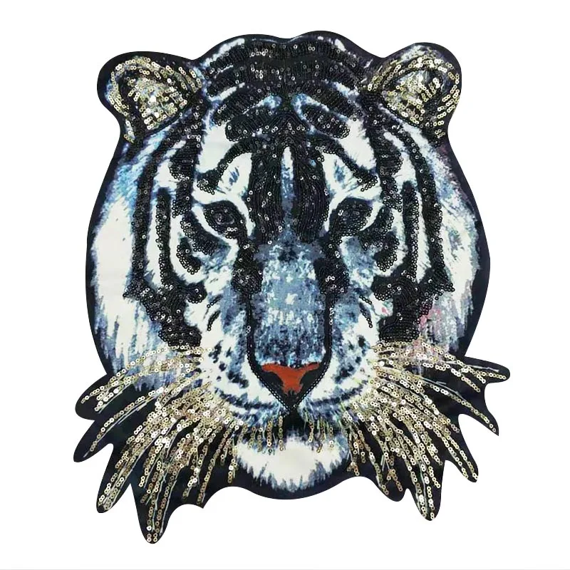 2 шт. большие модные бусины с головой тигра вышитые блестками нашивки для одежды