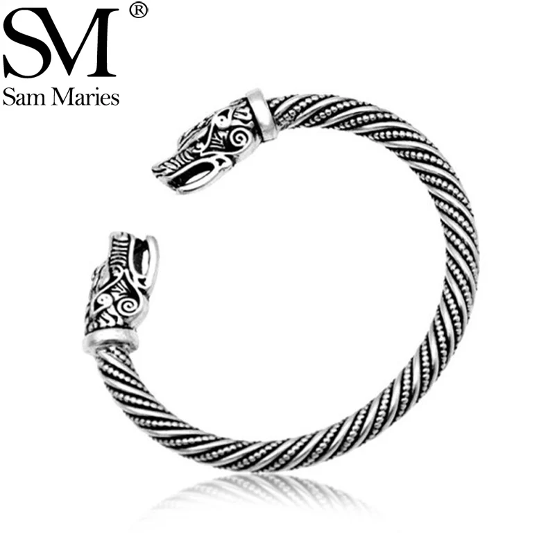 Винтажный Открытый Браслет манжета с изображением головы дракона скандинавский