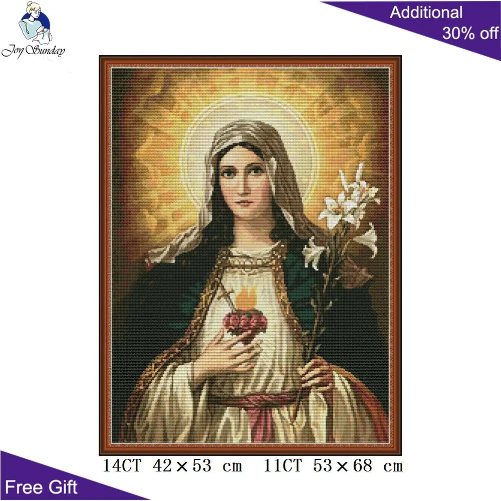 

Joy Sunday Mary's Heart RA375 Counted Stamped Home Decor Religious Virgin Mary Needlework Embroidery DIY Cross Stitch kits