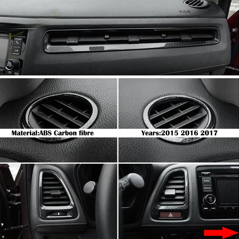 

Car Front Conditioner Air Outlet Decoration Cover Trim Sticker Carbon Fibre 2015 2016 2017 Accessories for Honda VEZEL HRV HR-V