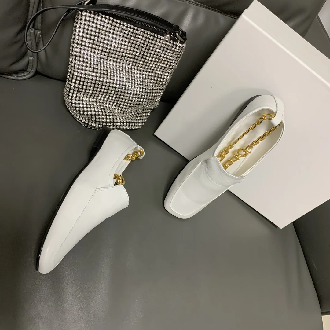 

2021 Spring Autumn New Fashion Genuine Leather Mary Jane Shoes Women Mental Chian Style Flat Shoes Loafers Zapatos De Mujer