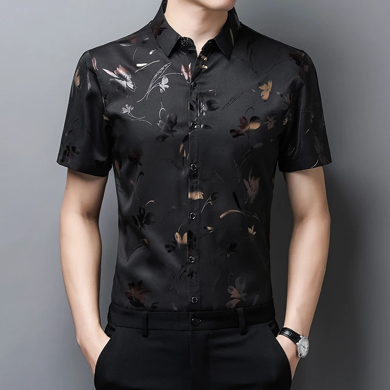 Рубашка мужская с цветочным принтом модная уличная одежда классические рубашки