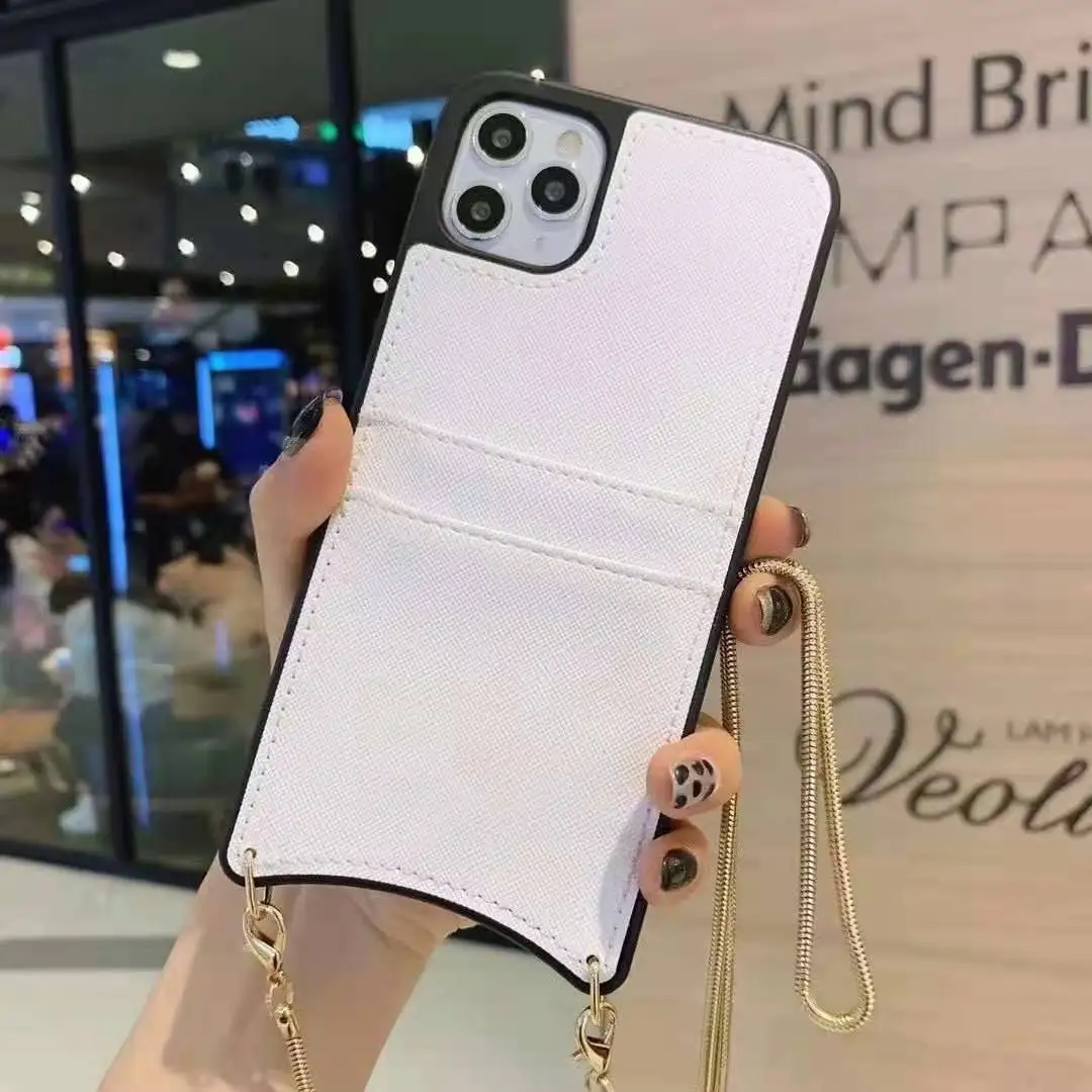 

New incoming solid color high-end leather card bag, shoulder strap series, luxury metal chain, suitable for 7 to 12 promax