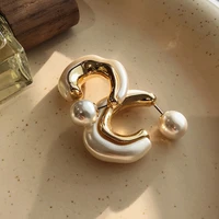 kpop korea new double side irregular pearl earrings c style circle hoops big statement gold drop earrings for women