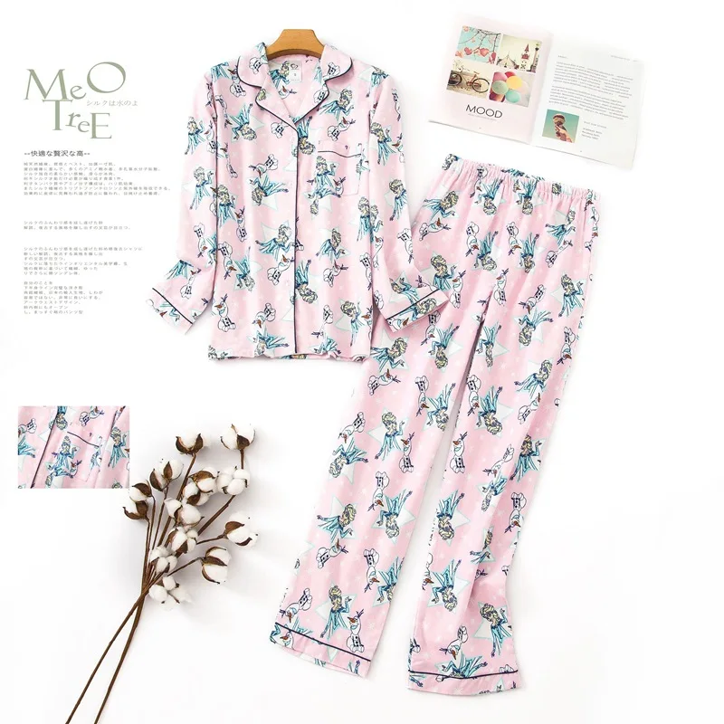 100% пижамы из хлопка ночная рубашка женское платье с длинным рукавом принтом