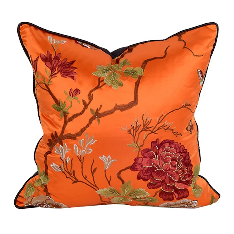 

Classic Chinese Style Sofa Throw Pillow Cover 45x45/50x50cm Embroidery Flowers Jacquard Cushion Case Luxury Chair Bed Pillowcase