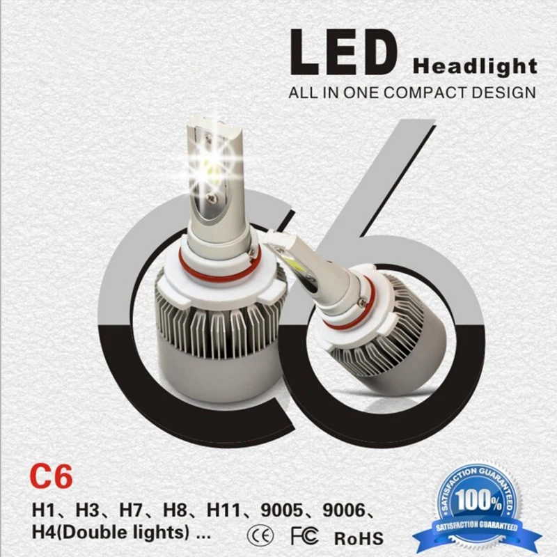 

1 Pair Car Led Headlight Bulbs Lamp H4 H7 H11 H8 HB4 H1 H3 HB3 Auto Car High Low Beam 6000K 12V Head Light Visture C6 car lights