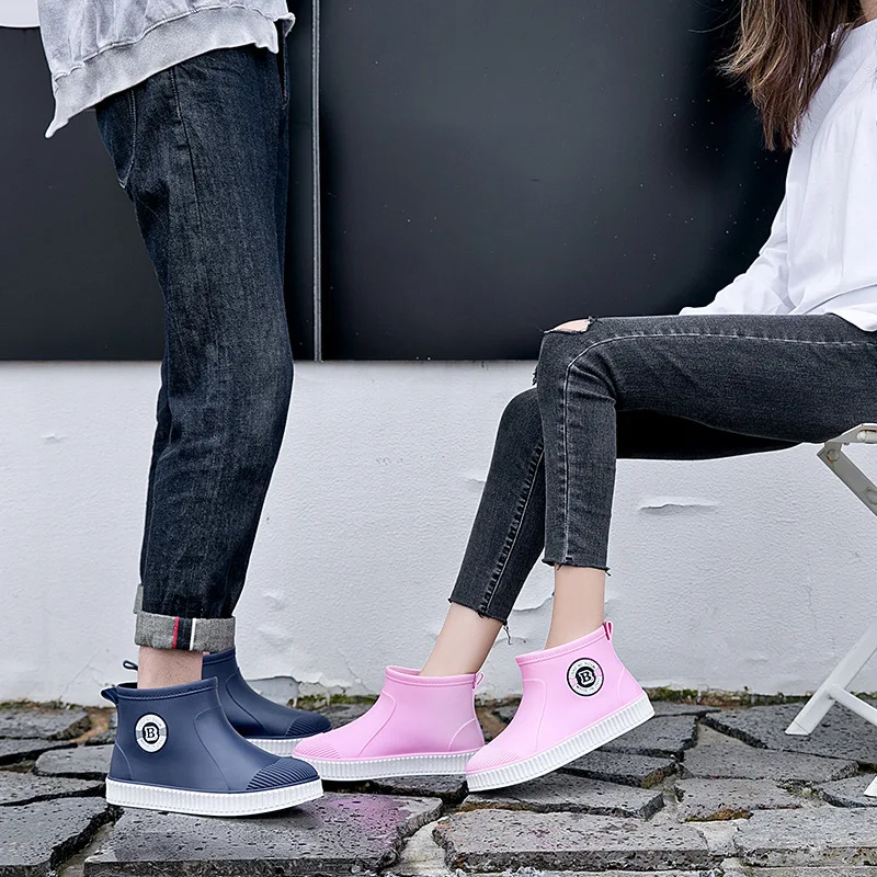 Women Fashion Ankle Rain Shoes Couple Outdoor Light Comfort Work Water Boots Female Winter Non-slip Waterproof Warm Rainboots