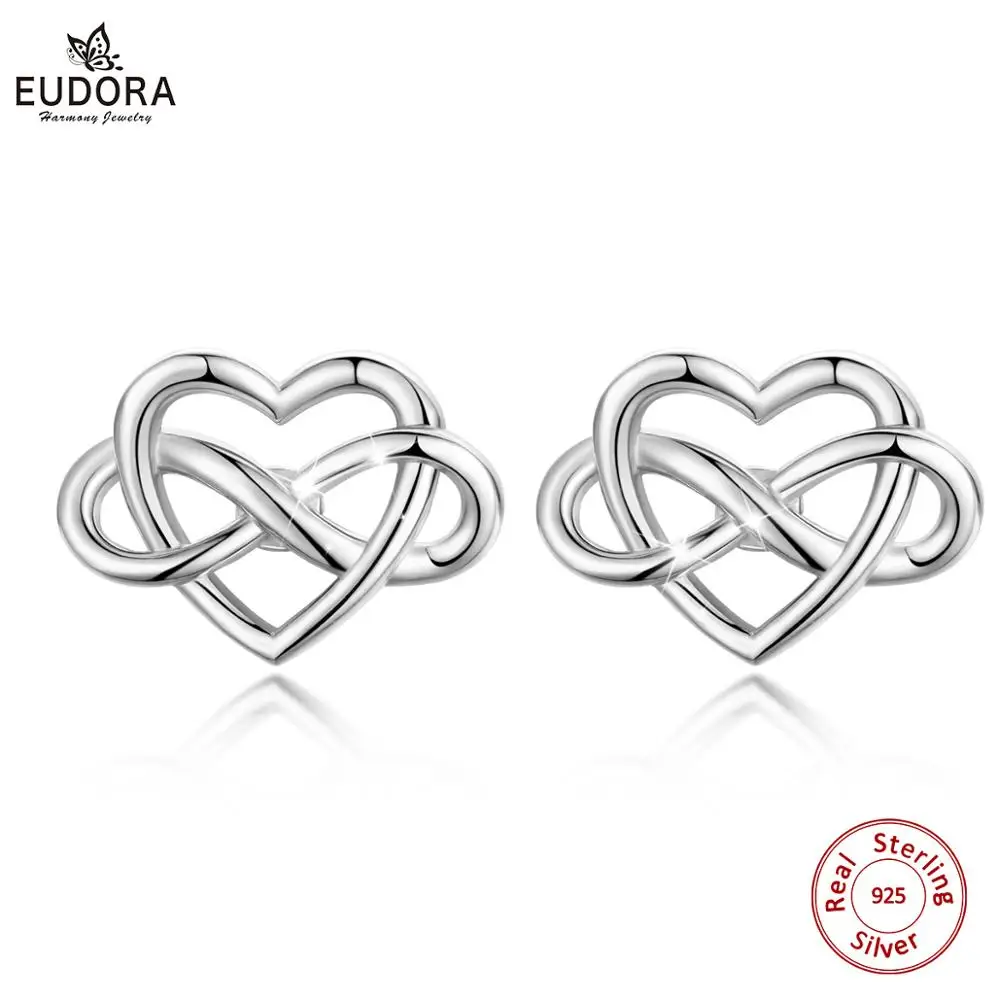 Серьги EUDORA из настоящего серебра 925 пробы с узлом в виде любовного сердца