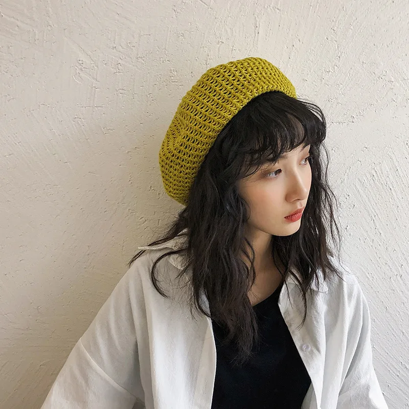 

2020 специальное предложение, однотонный взрослый весенне-летний новый вязаный милый берет, Ретро Кепка с тыквой, художественный художник, Пр...