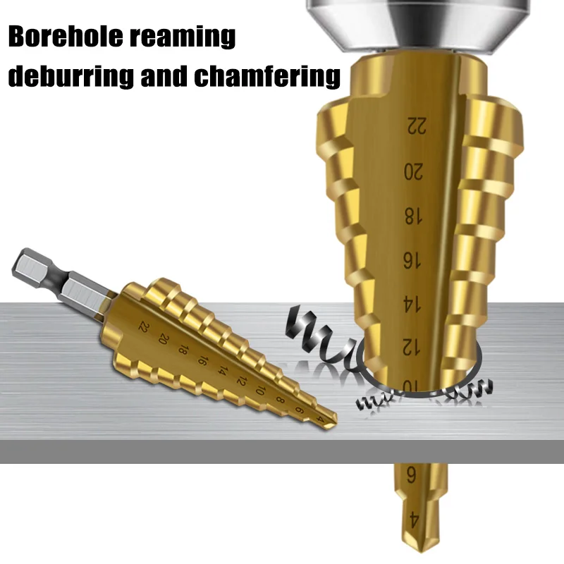 4-22 HSS Step Drill Bit Straight Groove Titanium Coated Wood Metal Hole Cutter 4241 High Speed Steel Core | Инструменты
