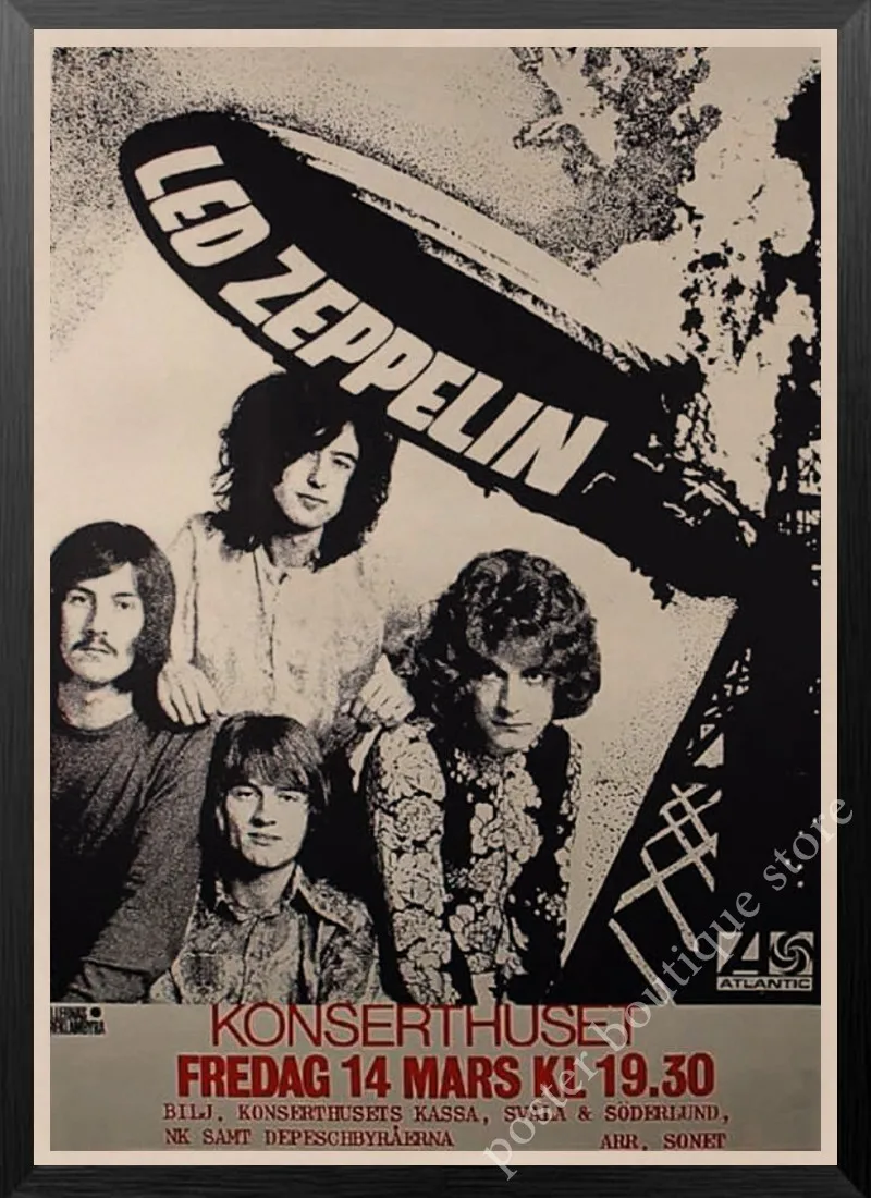 Светодиодный плакат Zeppelin Rock Music, Jimmy Page, rober Plant, винтажный домашний декор, настенные наклейки, 9 процентов/5