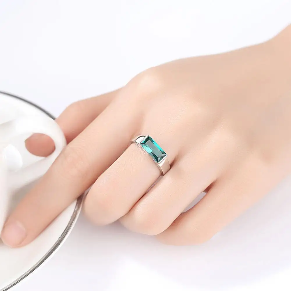 Женское прямоугольное кольцо из серебра 925 пробы с изумрудом SR0152 | Украшения и