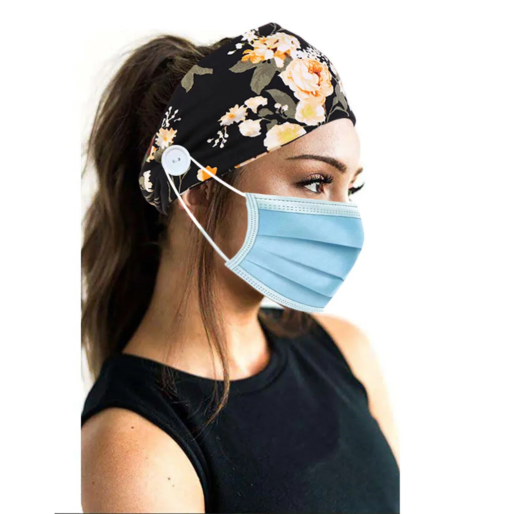 Button Headband Printed Hairband With Button Face Holder Wearing Protect Ears Head Wrap Headband Yoga Hair Bands