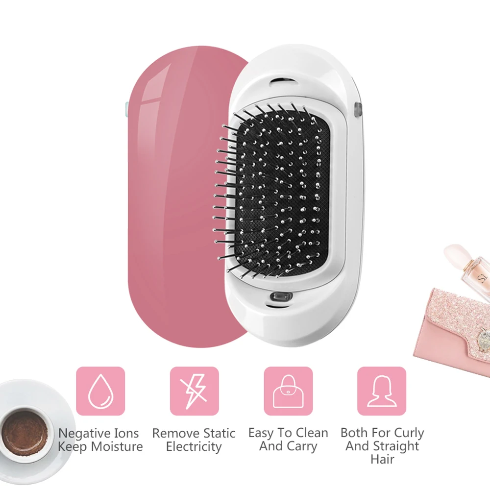 

2.0 Fashionic Mini Hair Straightener Protable Negative ion comb Anti-static Massage Straightening comb Electric Hair Ionic Brush