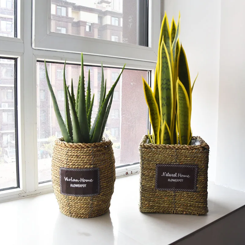 Скандинавский цветочный горшок из соломы ротанговая Цветочная корзина зеленое