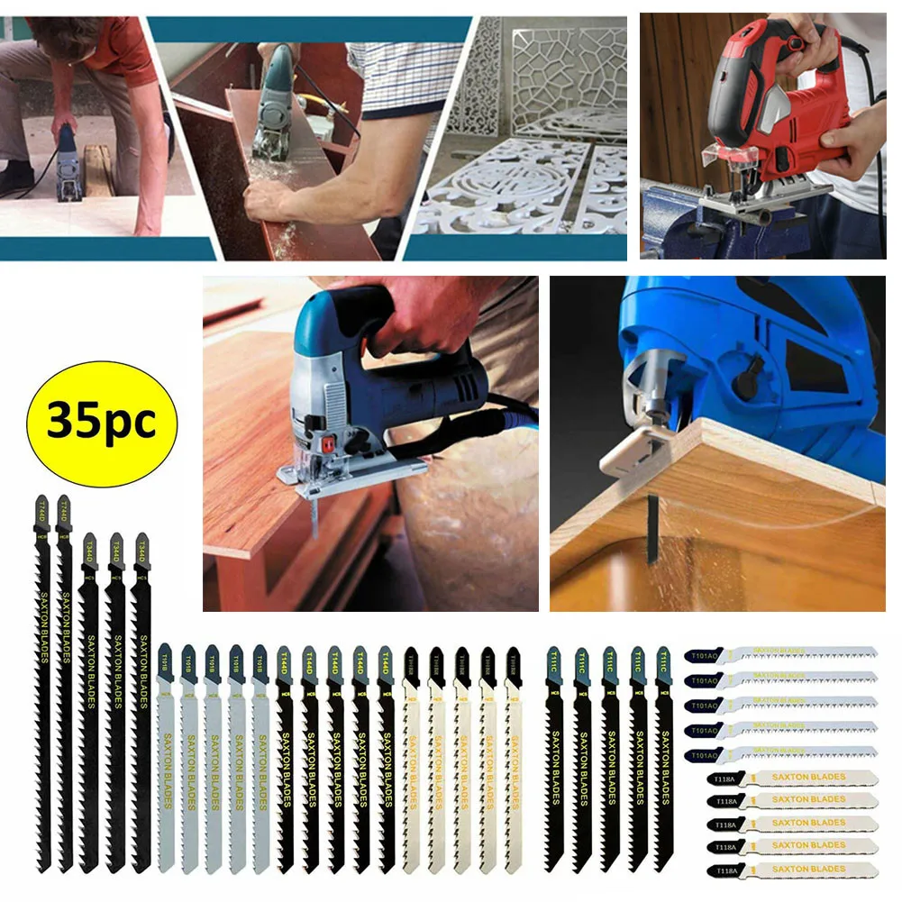 

35Pcs Jig Saw Jigsaw Blades Kit Metal Wood Plastic Assorted Blade T-Shank T744D T344D T111C T144D T118A For Bosch Dewalt Makita.