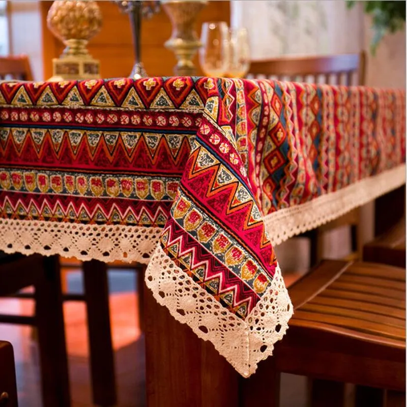 

Bohemian Quality Dining Tablecloth Color Soft Cotton Stripe Multi Sizes Lacy Home Kitchen Banquet Table Cover 1pc