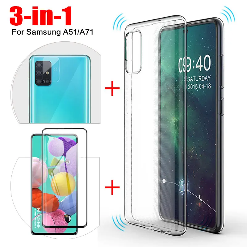 3 в 1 чехол + Камера Стекло для samsung Galaxy A51 Экран протектор объектива на a71 51 защитный