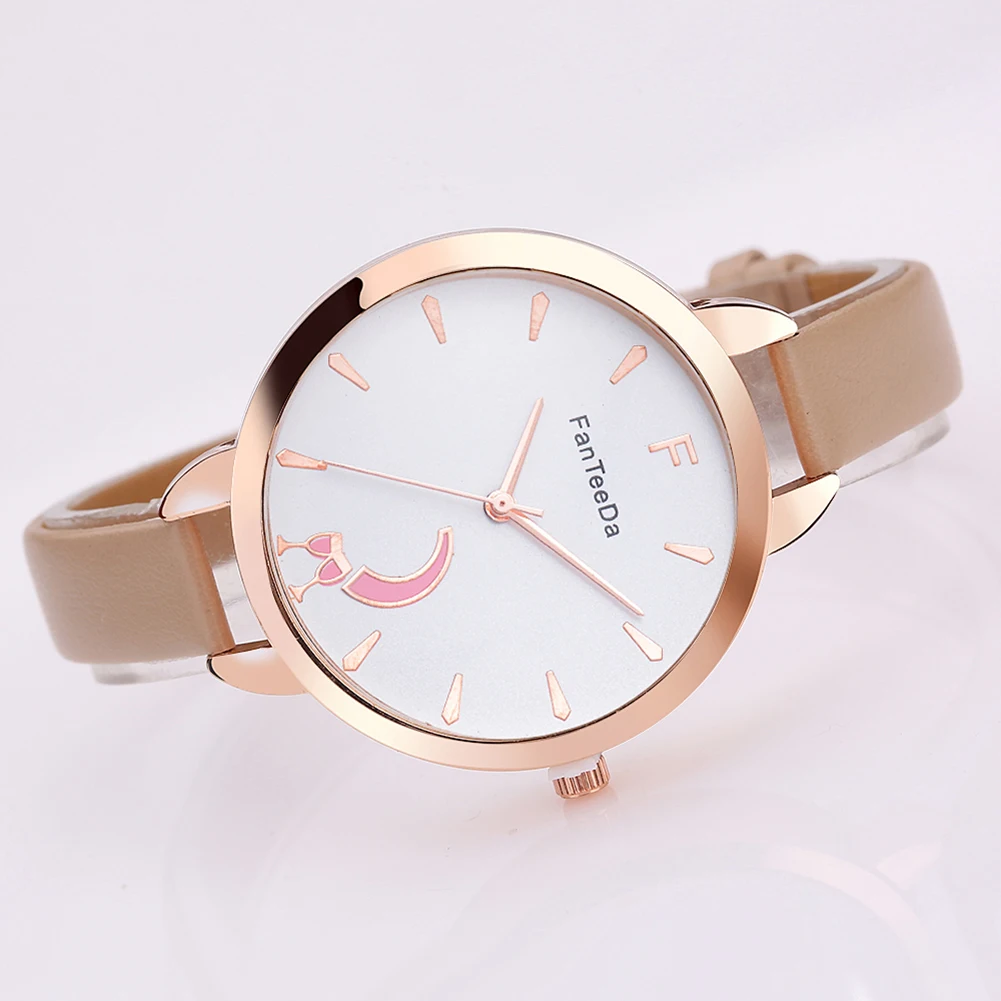 Fanteeda кофе бежевый лаконичный большой круглый циферблат тонкий искусственная