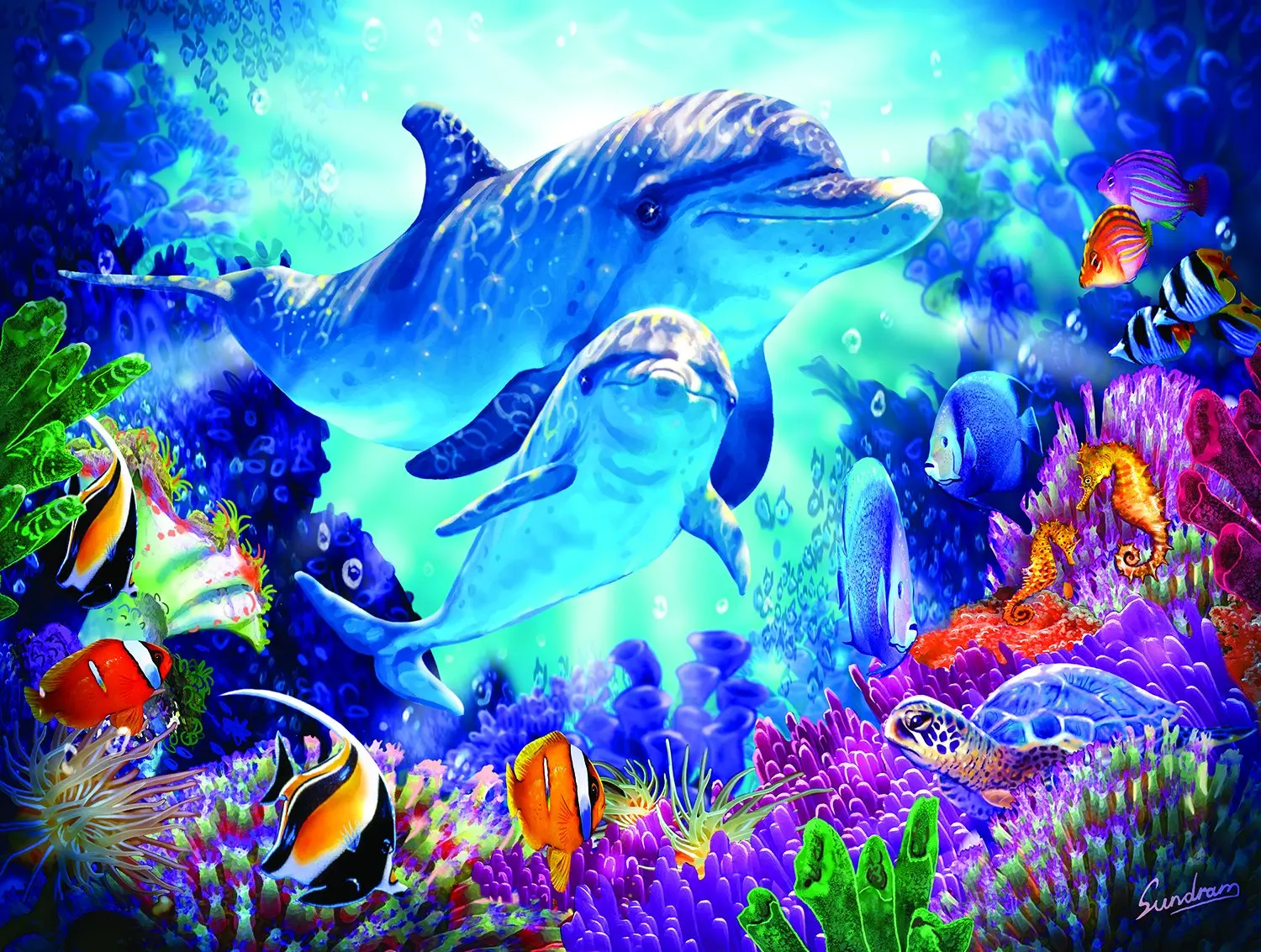 

Jmine Div 5D Dolphin Underwater Fish Full Diamond Painting cross stitch kits art High Quality Scenic 3D paint by diamonds