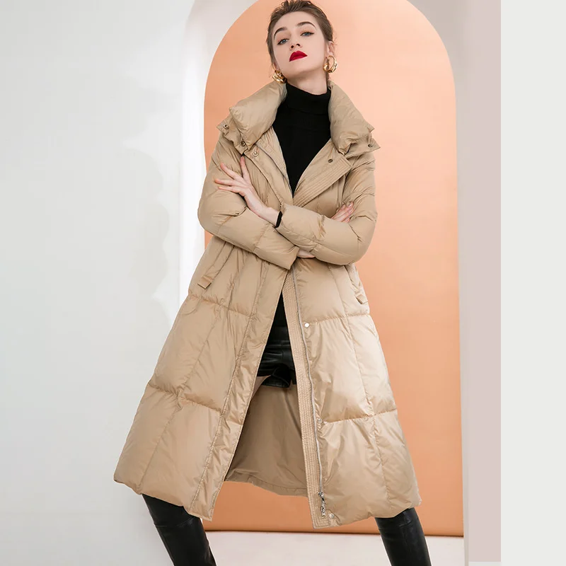 

A-line down jacket women's fashion winter thick warm down jacket hooded loose 90% white duck down casual down coat hooded 21C22
