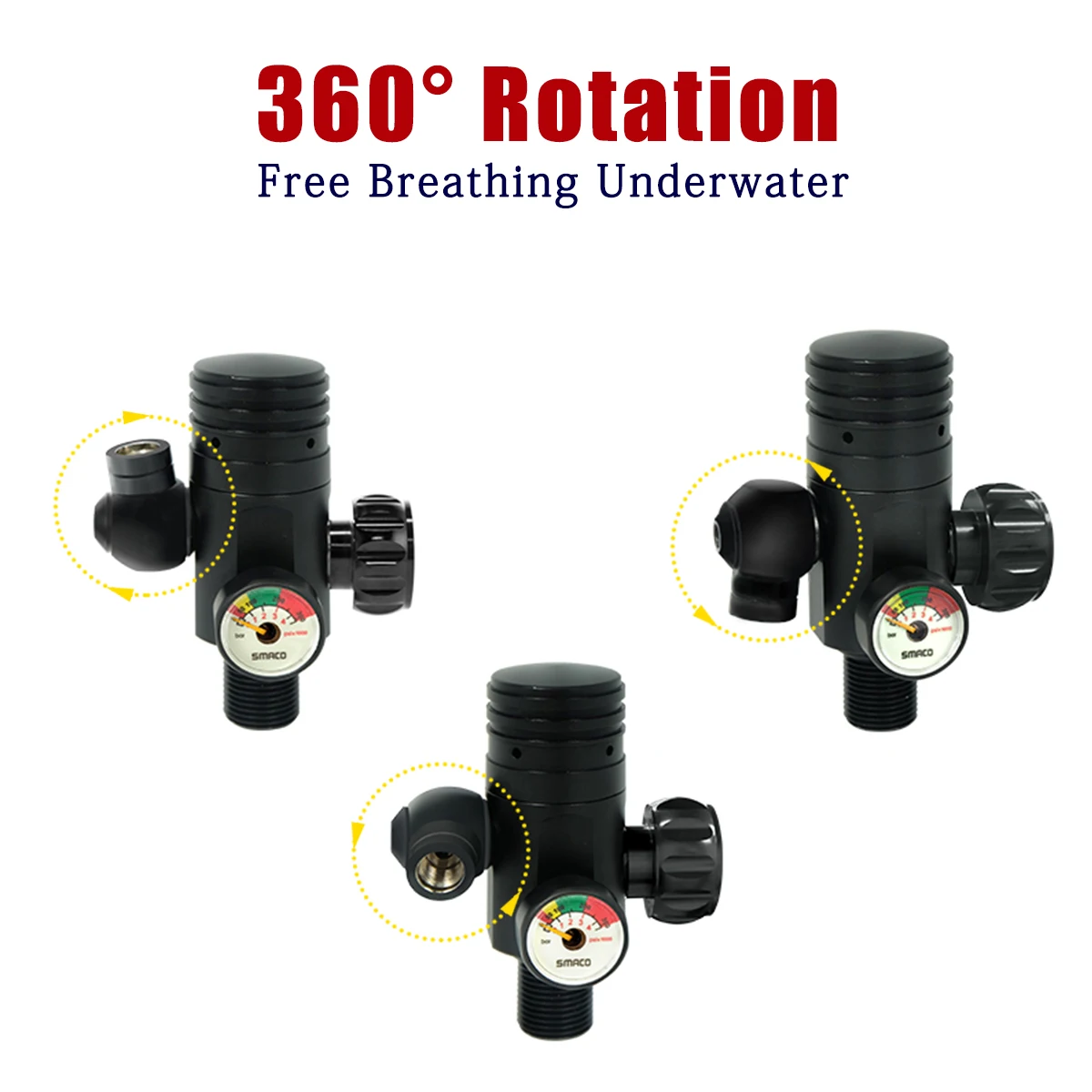

SMACO 360 Degree Rotary Breathing Valve for Scuba Oxygen Cylinder Diving Air Tank Diving Equipment Respirator w/Pressure Gauge