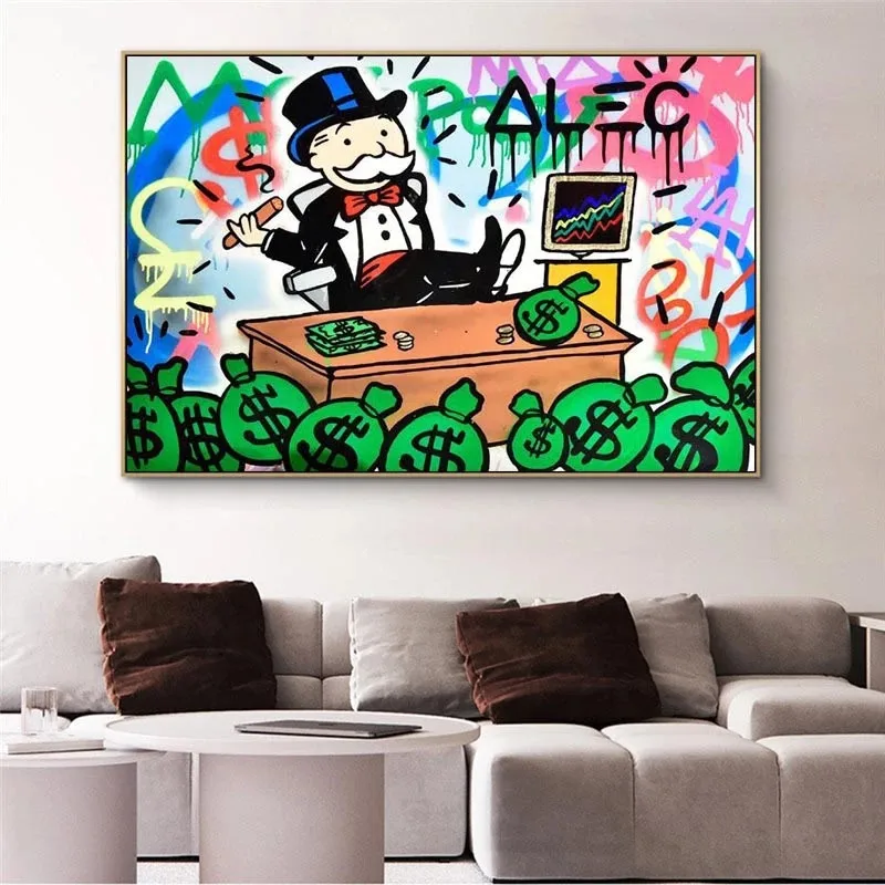 

Alec Monopoly Rich Money Man on The Wall Art Canvas Paintings Posters and Prints Graffiti Art Wall Pictures Home Decor Cuadros
