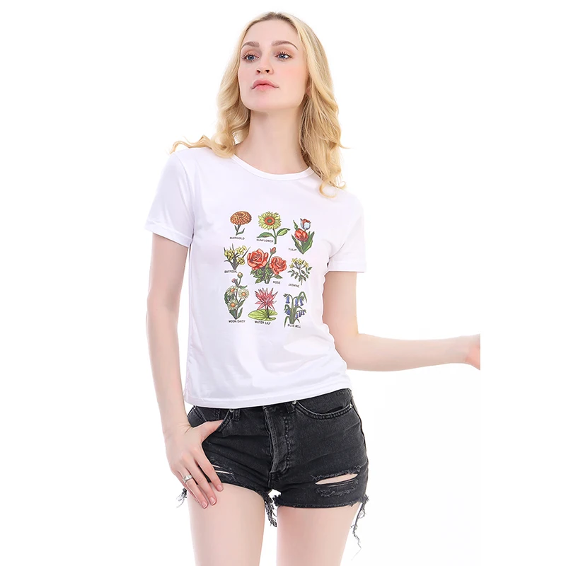 Новая эстетическая футболка в стиле Харадзюку сексуальные топы с цветочным