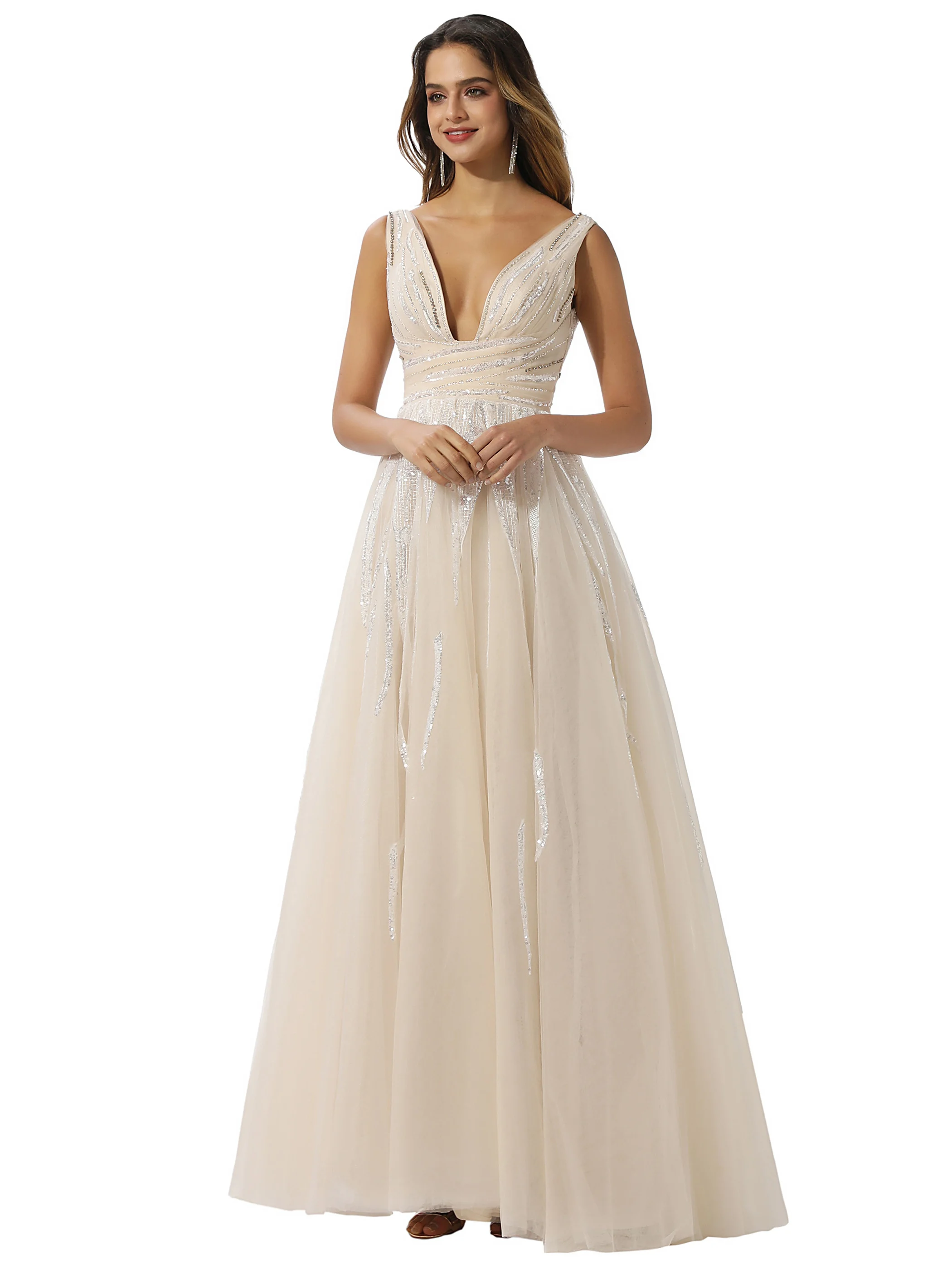 

Платье Свадебное ТРАПЕЦИЕВИДНОЕ с v-образным вырезом, без рукавов, на молнии