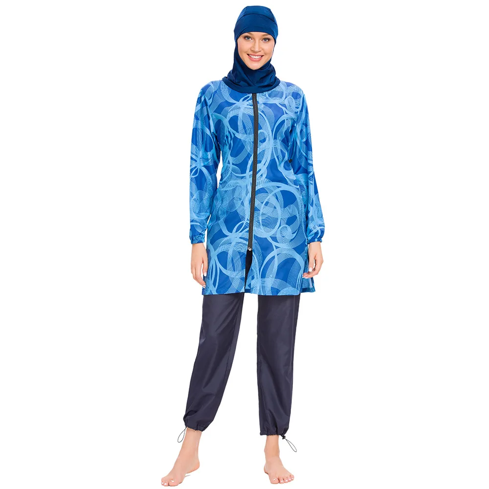 

Islamic Women Muslim Swimwear 3 Piece Sets Burkini print Hijab Swimsuit Modest Swim Surf Wear Sport Full Suit for Swimming 2021