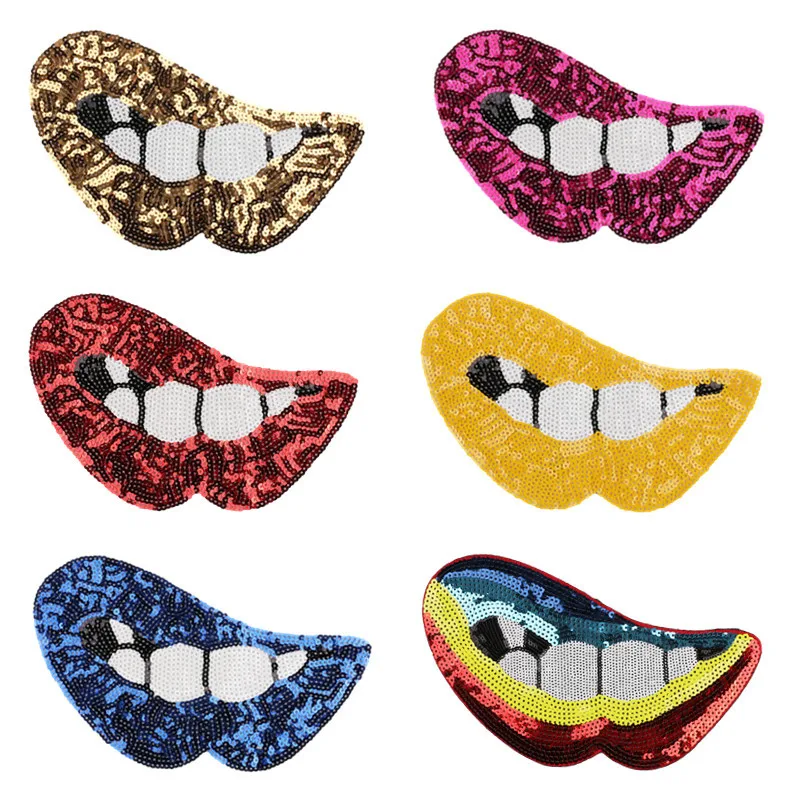 

shining Lips Series For Clothes DIY Ironing on Embroidered Patch Jacket T-shirt Back large Applique Sew-on Sequin decor Patches