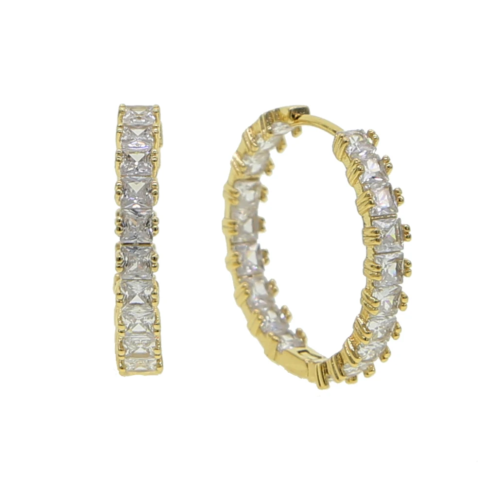 Серьги кольца женские круглые с фианитами украшение для ушей простым Искрящимся