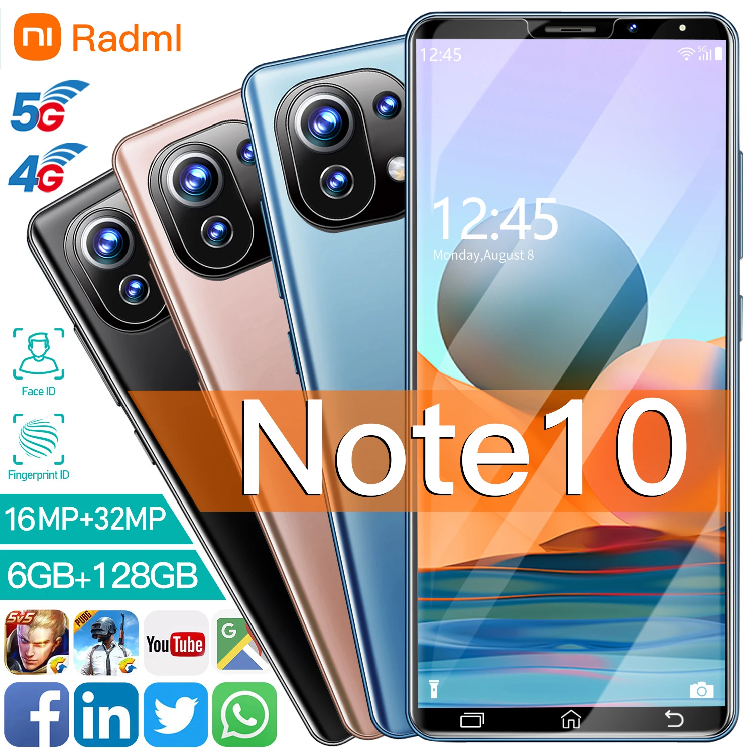 

Note10 6.1' Smartphones 6GB+128GB Smart Phone MTK 6763 10 Core 4g Network Mobile Phones Android 10.0 4800mAh CellPhone