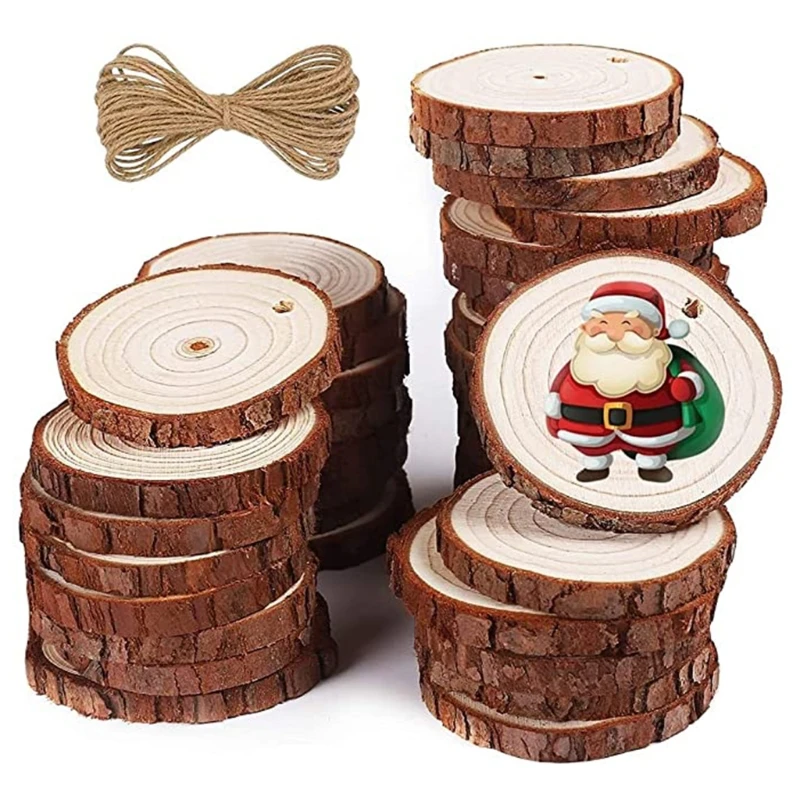 

Natural Wood Slices 10Pcs 2.0-2.4 inches Craft Unfinished Wood and Rope for Arts Wood Slices Christmas Ornaments DIY Crafts Tool