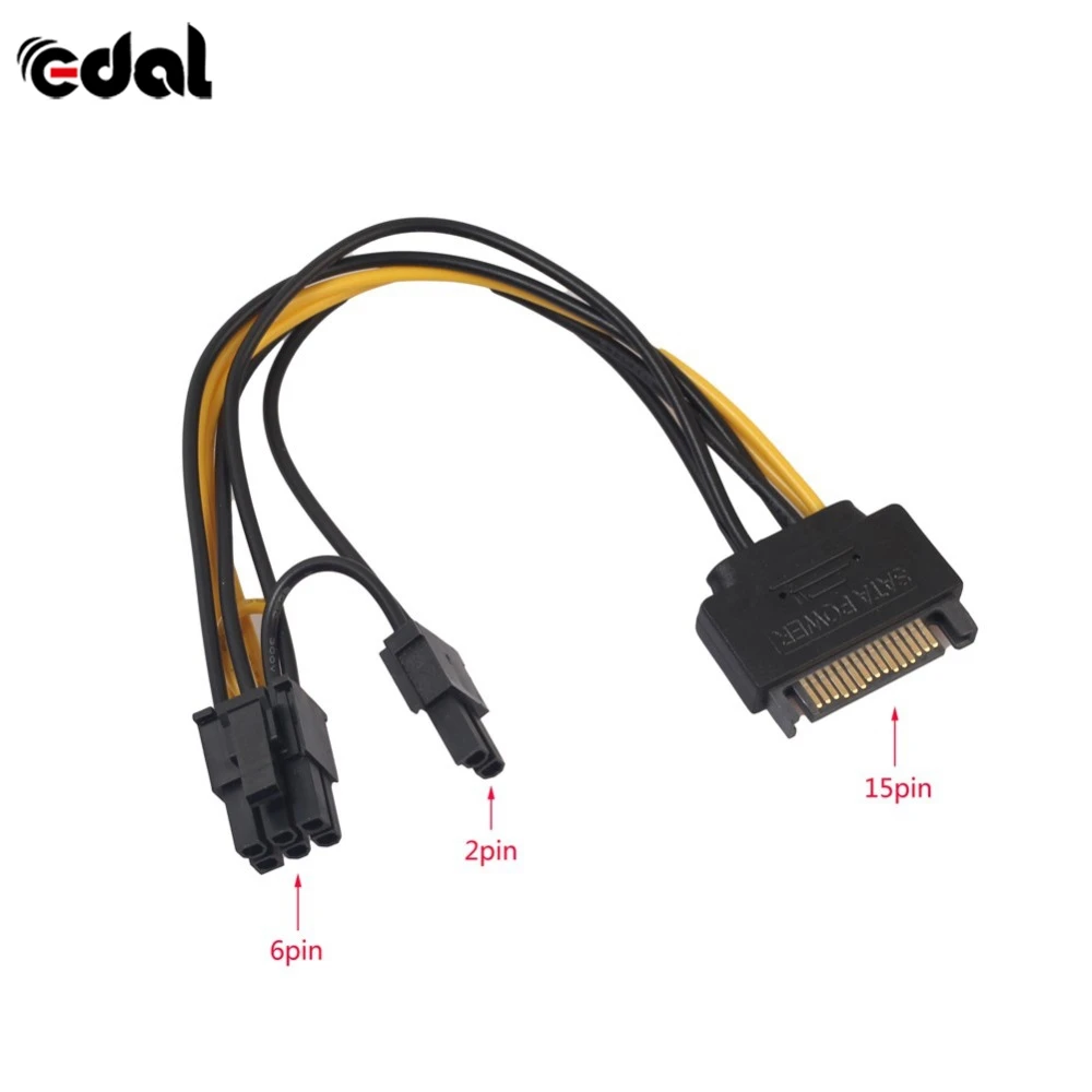 Одиночный SATA 15pin к 8pin (6 + 2) Кабель адаптер Powr 20 см PCI E кабель питания 15 контактный 8