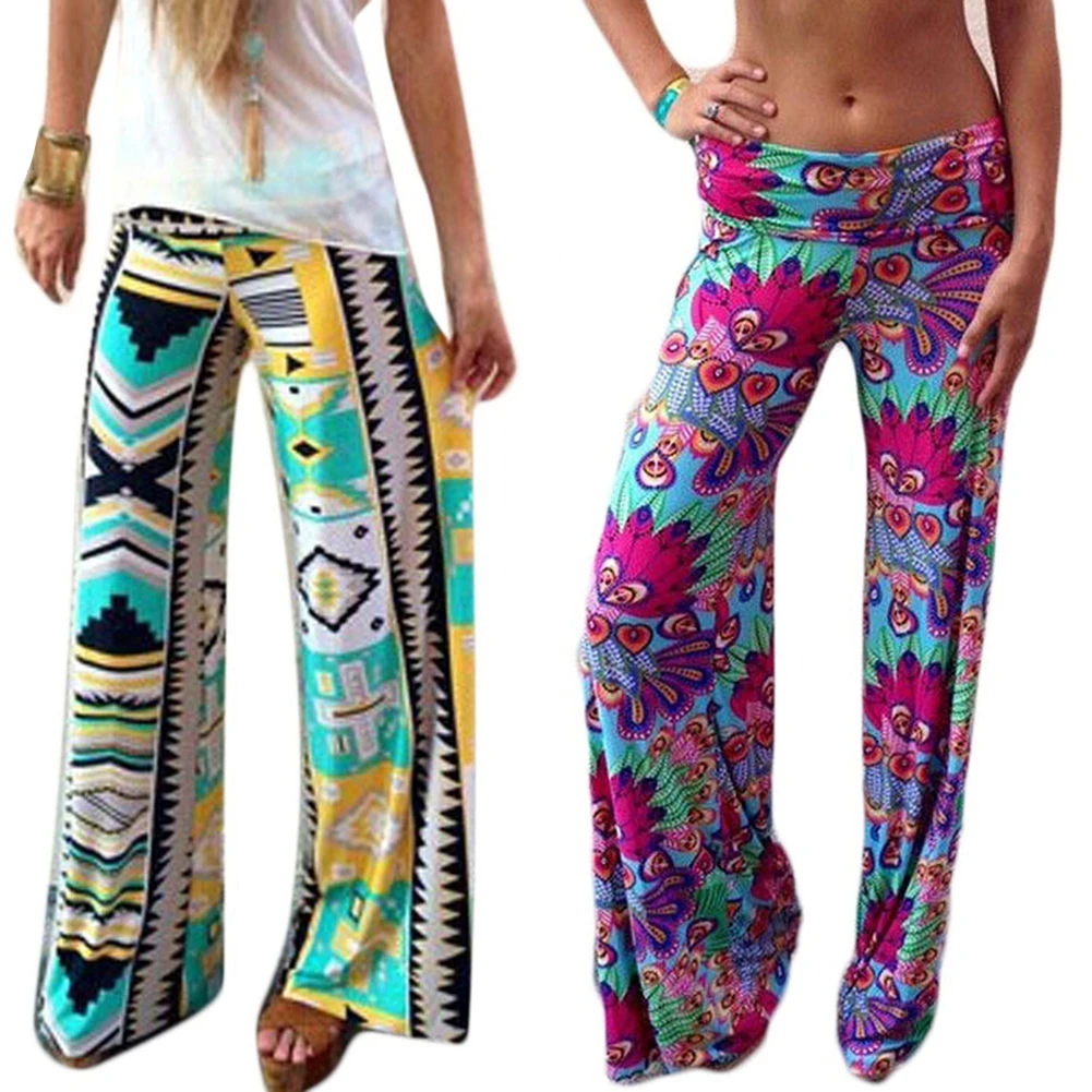Женские летние брюки с цветочным принтом повседневные широкие высокой талией |