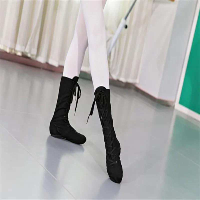 

High Dance Boots For Women Canvas Sports Dance Lace Up Soft Ballet Jazz Dancing Shoes Street Dance Girls Stage Performance Shoes
