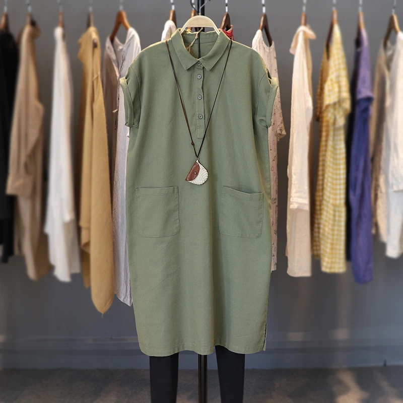 

Новинка, летняя женская универсальная Свободная модель, удобный дышащий льняной желтый длинный пуловер из натуральной ткани в японском сти...