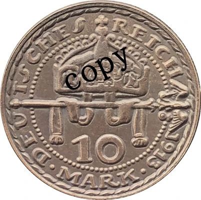 Немецкая 1913 10 Марка Монета КОПИЯ 20 мм | Дом и сад