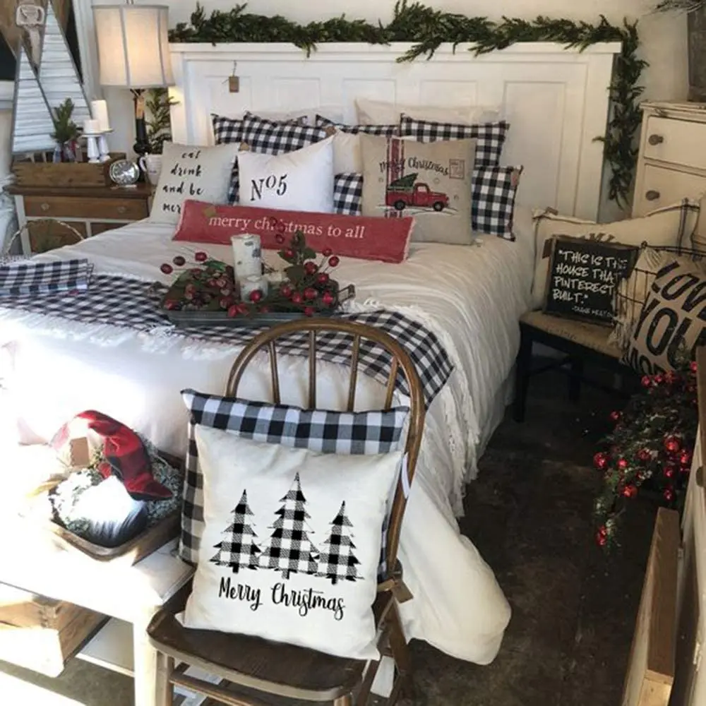 

4pc Christmas Pillow Covers Decorations 45cm Xmas Series Cushion Cover Case Pillow Custom Zippered Square Pillowcase