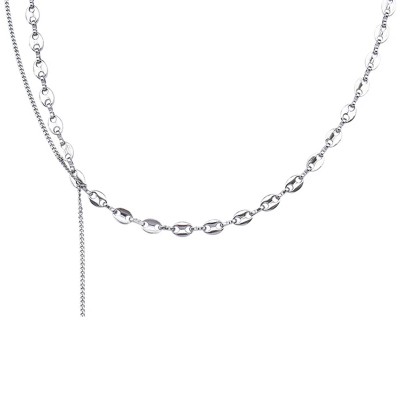 

TOSOKO Stainless Steel Jewelry Chain Multi-Layer Tassel Fold Pendant Necklace Hip-Hop Necklace Woman BSP759