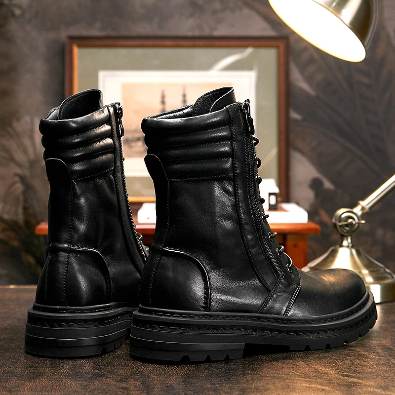 Мужские ботинки до середины икры из коровьей кожи на молнии | Обувь