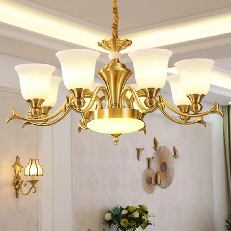 Современная люстра из чистой меди современная лампа с абажуром для гостиной |