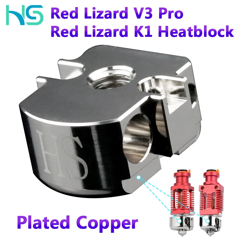 High-quality copper heating block for 3D printers Suitable for Haldis 3D Red Lizard V3 Pro and Red Lizard K1 extrusion heads High-quality copper heating block for 3D printers Suitable for Haldis 3D Red Lizard V3 Pro and Red Lizard K1 extrusion heads