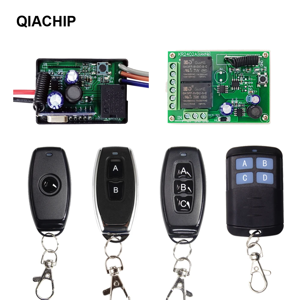 

QIACHIP 433 Mhz Universal Wireless Remote Control Switch DC 24V 12V 2CH 1CH Relay Receiver Module and RF Transmitter controller
