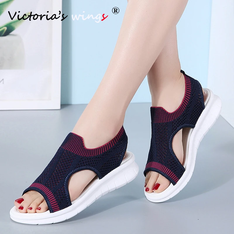 Женские босоножки Victoria's Wings летние сетчатые сандалии на плоской подошве