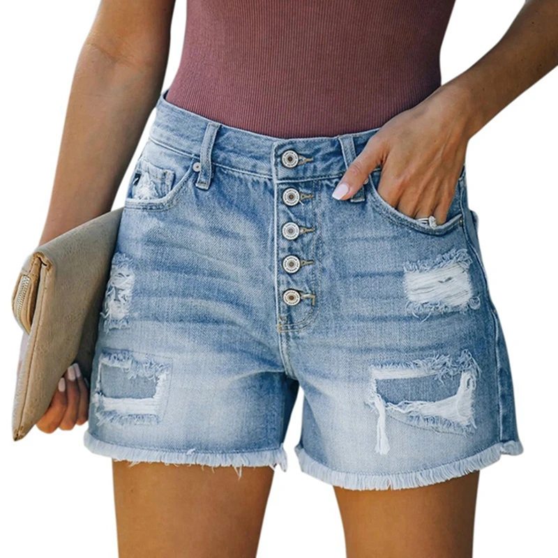 

2021 Ladies Explosive Style Hole Flow Patch Ladies High Stretch Denim Shorts Best-selling Summer New Style